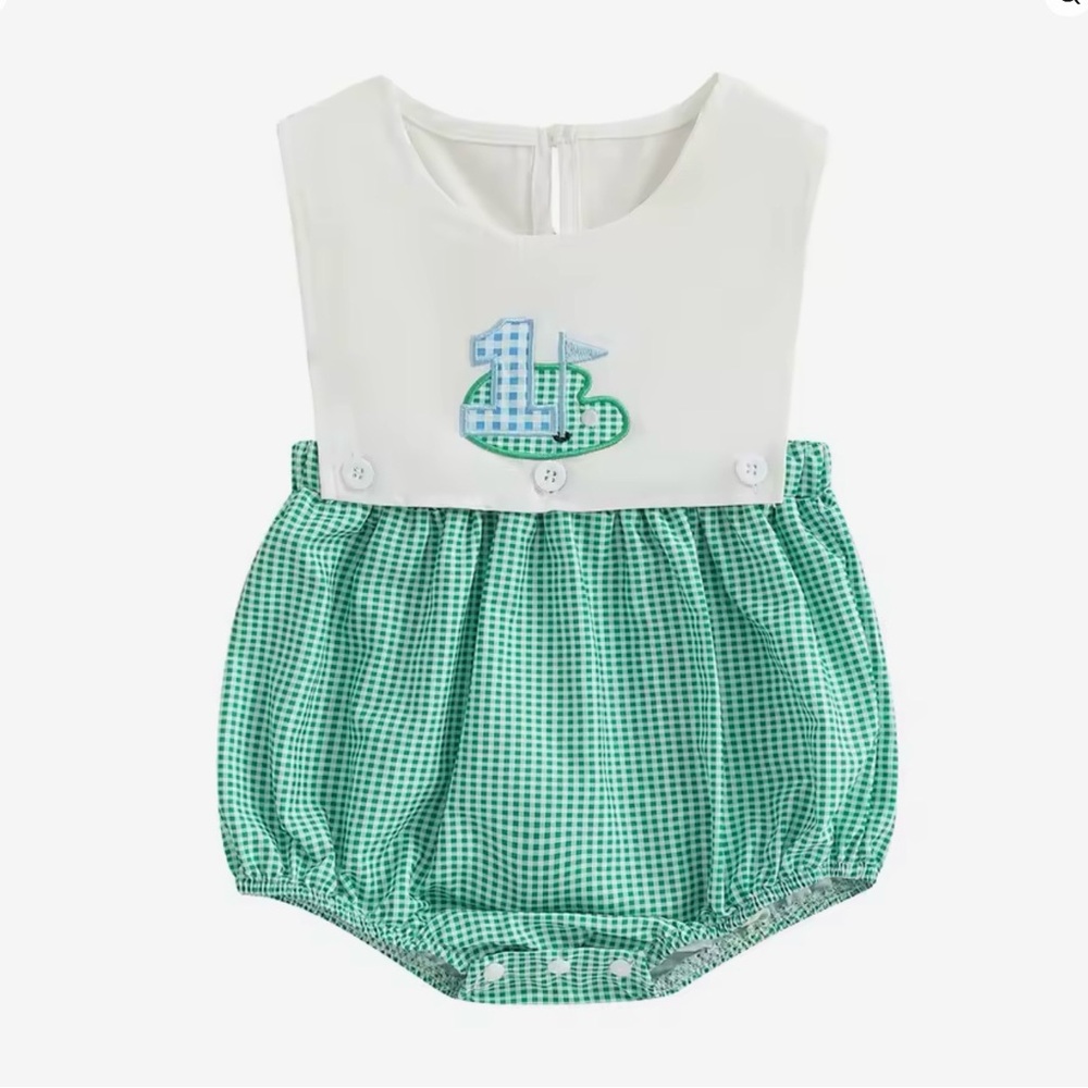 New Toddler Boys' Green Gingham Golf Romper 12-18 months
